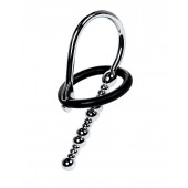 Серебристый уретральный плаг-бусины TOYFA Metal с мягким фиксириющим кольцом - ToyFa - купить с доставкой в Дзержинске