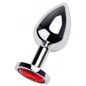 Серебристая коническая анальная пробка с красным кристаллом - 8 см. - ToyFa - купить с доставкой в Дзержинске