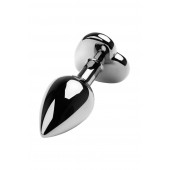 Серебристая коническая анальная пробка с красным кристаллом-сердечком - 7 см. - ToyFa - купить с доставкой в Дзержинске