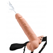 Телесный полый страпон с имитацией эякуляции 7.5  Hollow Squirting Strap-On with Balls Flesh - 21,6 см. - Pipedream - купить с доставкой в Дзержинске