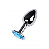 Серебристая конусовидная анальная пробка с голубым кристаллом - 7 см. - ToyFa - купить с доставкой в Дзержинске