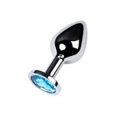 Серебристая конусовидная анальная пробка с голубым кристаллом - 8 см. - ToyFa - купить с доставкой в Дзержинске