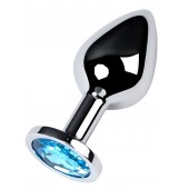 Серебристая конусовидная анальная пробка с голубым кристаллом - 8 см. - ToyFa - купить с доставкой в Дзержинске