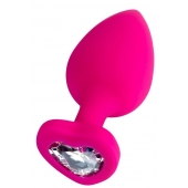 Розовая анальная втулка Diamond Heart с прозрачным кристаллом - 9,5 см. - ToyFa - купить с доставкой в Дзержинске