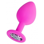 Розовая анальная втулка Brilliant с прозрачным кристаллом - 8 см. - ToyFa - купить с доставкой в Дзержинске