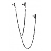 Черные зажимы на соски и клитор на цепочке DELUXE NIPPLE   CLIT CLAMPS - Dream Toys - купить с доставкой в Дзержинске
