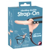 Телесный двойной вибрострапон с вибрацией Vibrating Double Strap-On - 15 см. - Orion - купить с доставкой в Дзержинске