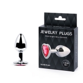 Серебристая анальная пробка с малиновым кристаллом-сердечком - 7 см. - Anal Jewelry Plug - купить с доставкой в Дзержинске