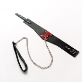 Черный широкий ошейник с красным декором и поводком - Crazy Handmade - купить с доставкой в Дзержинске