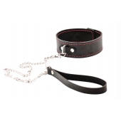 Черный широкий ошейник с красной строчкой и поводком - Crazy Handmade - купить с доставкой в Дзержинске