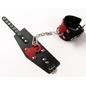 Черные кожаные оковы с красными вставками - Crazy Handmade - купить с доставкой в Дзержинске