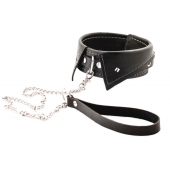 Черный ошейник-воротничок с металлическим поводком - Crazy Handmade - купить с доставкой в Дзержинске