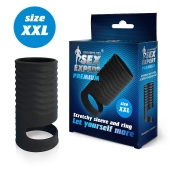 Черная открытая насадка на пенис с кольцом для мошонки XXL-size - 9,4 см. - Sex Expert - в Дзержинске купить с доставкой