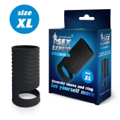 Черная открытая насадка на пенис с кольцом для мошонки XL-size - 8,9 см. - Sex Expert - в Дзержинске купить с доставкой