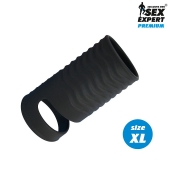 Черная открытая насадка на пенис с кольцом для мошонки XL-size - 8,9 см. - Sex Expert - в Дзержинске купить с доставкой