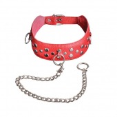 Красный кожаный ошейник с карабином и поводком - Sitabella - купить с доставкой в Дзержинске