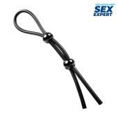 Черное силиконовое лассо с двумя шариками для утяжки - Sex Expert - в Дзержинске купить с доставкой