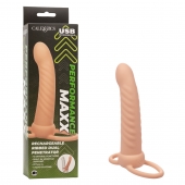 Телесная насадка для двойного проникновения Rechargeable Ribbed Dual Penetrator с вибрацией - California Exotic Novelties - купить с доставкой в Дзержинске