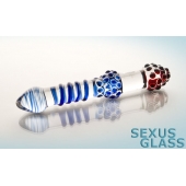 Двусторонний стеклянный фаллос с синей спиралью - 21 см. - Sexus