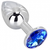 Анальное украшение BUTT PLUG  Small с синим кристаллом - 7 см. - Anal Jewelry Plug - купить с доставкой в Дзержинске