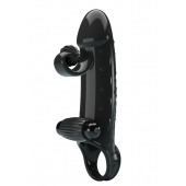 Черная вибронасадка на пенис с подхватом мошонки - 20 см. - Baile - в Дзержинске купить с доставкой