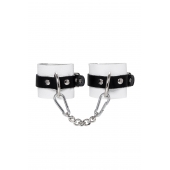 Бело-черные кожаные наручники с одним ремешком с люверсами - Pecado - купить с доставкой в Дзержинске