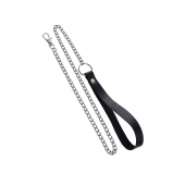 Поводок с ручкой из черной натуральной кожи и карабином для ошейника - Pecado - купить с доставкой в Дзержинске