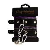 Черно-фиолетовые скругленные наручники с мягкой подкладкой - Crazy Handmade - купить с доставкой в Дзержинске