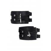 Черные кожаные оковы с двумя перекрёстными ремешками - Pecado - купить с доставкой в Дзержинске