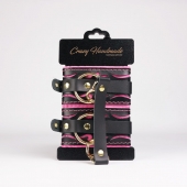 Черные кожаные оковы с розовой строчкой - Crazy Handmade - купить с доставкой в Дзержинске