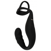 Черное эрекционное кольцо со стимуляцией промежности и анальной пробкой Cock Ring with RC Prostate Plug - Orion - в Дзержинске купить с доставкой