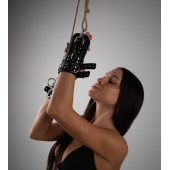 Черные высокие кожаные наручники для подвешивания - Crazy Handmade - купить с доставкой в Дзержинске