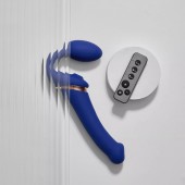 Синий безремневой страпон Multi Orgasm Bendable Strap-On size XL с клиторальной стимуляцией - Strap-on-me - купить с доставкой в Дзержинске