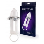 Эластичная насадка на пенис с подхватом мошонки и стимулирующими «ресничками» - Sextaz - в Дзержинске купить с доставкой