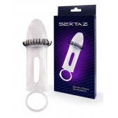 Закрытая насадка на пенис с подхватом мошонки и стимулирующими «ресничками» - Sextaz - в Дзержинске купить с доставкой