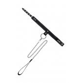 Черный узкий однослойный ошейник с серебристым поводком-цепочкой - Pecado - купить с доставкой в Дзержинске