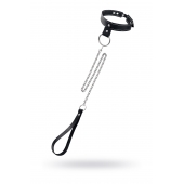 Черный узкий однослойный ошейник с серебристым поводком-цепочкой - Pecado - купить с доставкой в Дзержинске