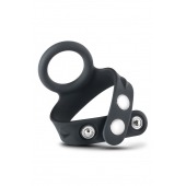 Черное эрекционное кольцо с подхватом мошонки на кнопках VS6 - Blush Novelties - в Дзержинске купить с доставкой