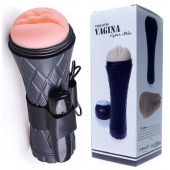 Телесный мастурбатор-вагина в черной колбе с вибрацией - Boys of Toys - в Дзержинске купить с доставкой