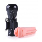 Телесный мастурбатор-вагина в черной колбе с вибрацией - Boys of Toys - в Дзержинске купить с доставкой