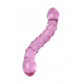 Двусторонний розовый фаллос  с рёбрами и точками - 19,5 см. - Sexus