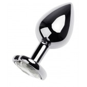 Серебристая анальная пробка с прозрачным кристаллом-сердцем - 8 см. - ToyFa - купить с доставкой в Дзержинске