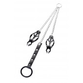 Черно-серебристые зажимы для сосков с кольцом для пениса TOYFA Metal - ToyFa - купить с доставкой в Дзержинске