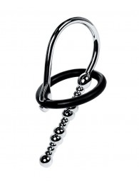 Серебристый уретральный плаг-бусины TOYFA Metal с мягким фиксириющим кольцом - ToyFa - купить с доставкой в Дзержинске