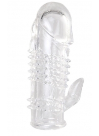 Прозрачная гелевая насадка с шипами и клиторальным отростком - 13 см. - Toyfa Basic - в Дзержинске купить с доставкой