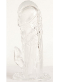 Прозрачная гелевая насадка с клиторальным отростком - 13 см. - Toyfa Basic - в Дзержинске купить с доставкой