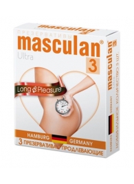 Розовые презервативы Masculan Ultra Long Pleasure с колечками, пупырышками и продлевающим эффектом - 3 шт. - Masculan - купить с доставкой в Дзержинске