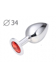 Коническая серебристая анальная втулка с красным кристаллом - 8,2 см. - Anal Jewelry Plug - купить с доставкой в Дзержинске