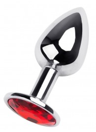 Маленькая коническая серебристая анальная пробка с красным кристаллом - 7 см. - ToyFa - купить с доставкой в Дзержинске