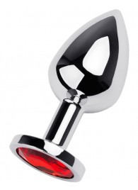 Серебристая коническая анальная пробка с красным кристаллом - 8 см. - ToyFa - купить с доставкой в Дзержинске